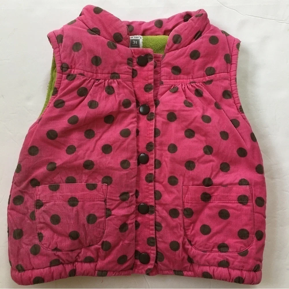 Carter's Toddler Girls Pink Polka Dot Cotton Corduroy Thick Winter Puffer Vest